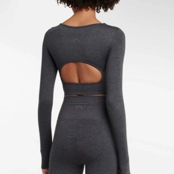 Varley Black Marl Always Warm Sloane Cropped Tee - Picture 6 of 8